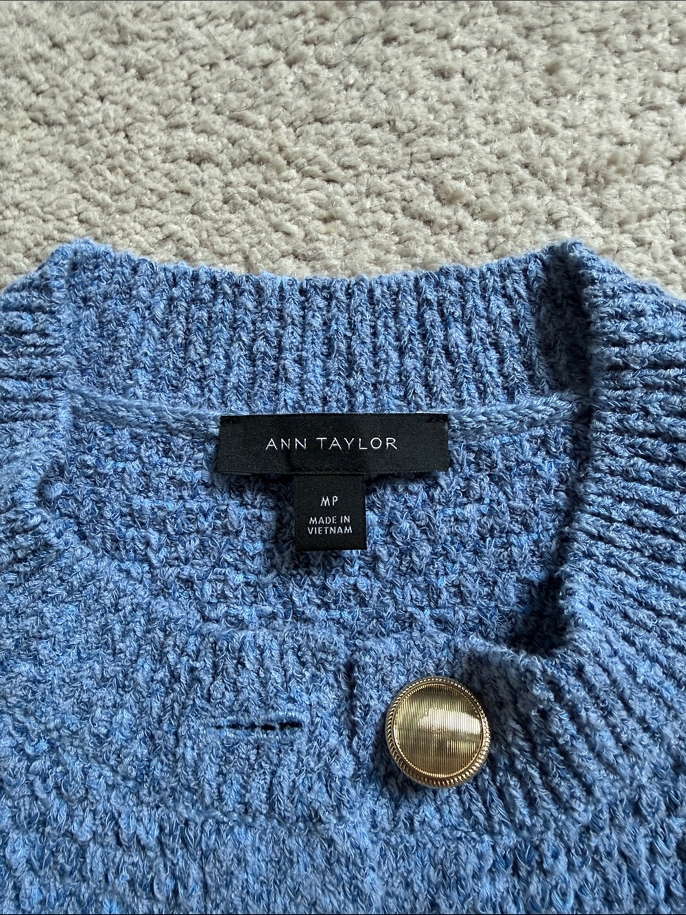 NWOT Ann Taylor Soft Blue & Cream Striped Button Cardigan, MP - Picture 4 of 6